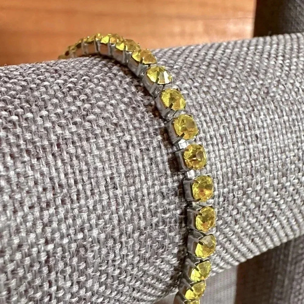 Yellow Citrine Colored CZ Stainless Steel Tennis Bracelet November Birthstone - Picture 4 of 4